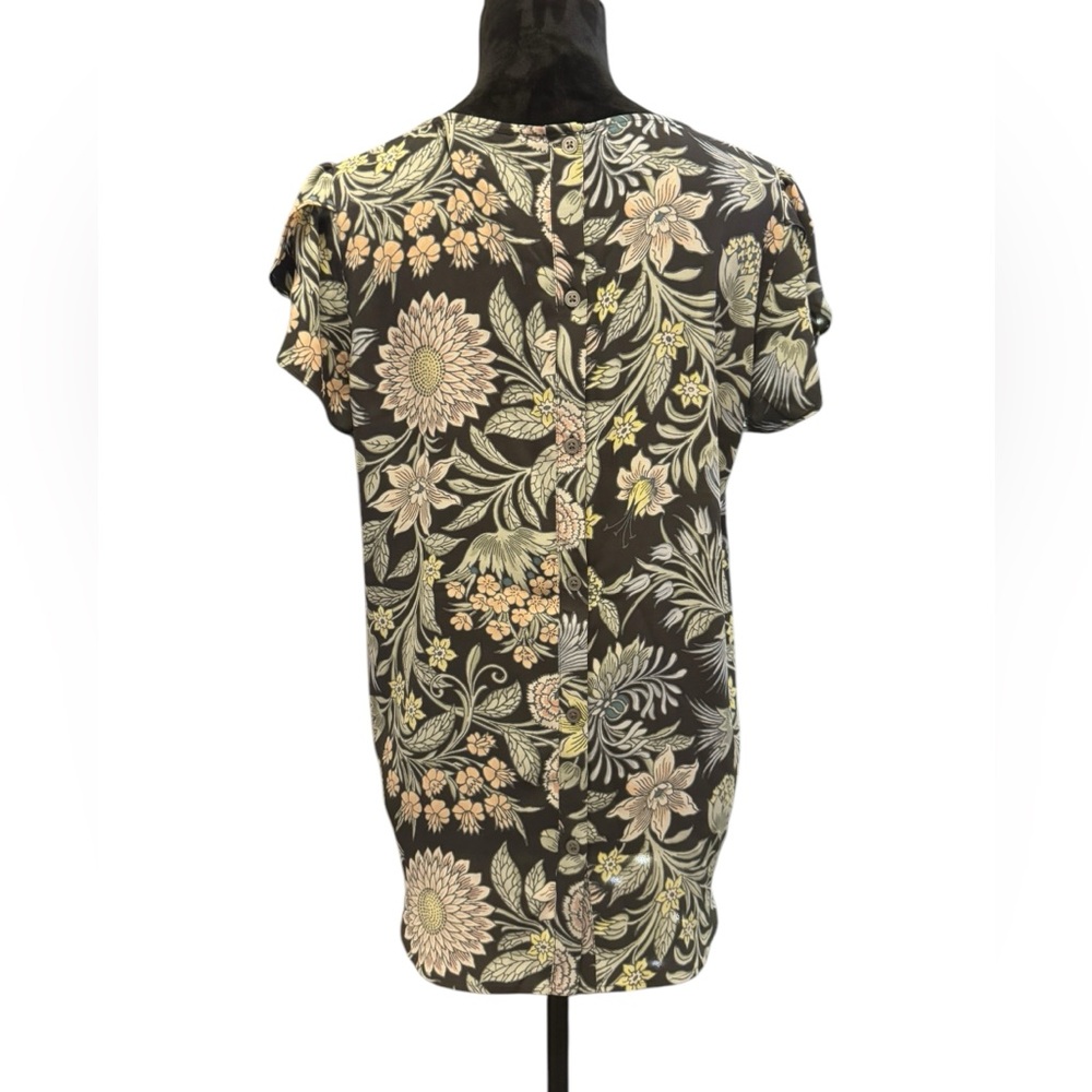 Loft Neutral Floral Blouse Ruffle Sleeves size Medium - Picture 8 of 9